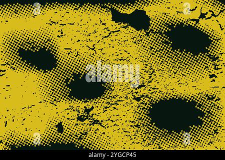 Yellow and Black Grunge Halftone Texture Background with Dotted Pattern. Distressed Overlay for Urban Design, Retro Posters or Vintage Prints Stock Vector