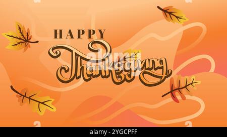 Thanksgiving Special Offer Banner with Flowing Orange Background. web page size template vector illustration Stock Vector