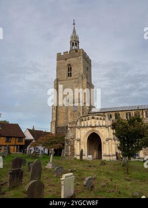 Exterior of the church of St Mary in the village of Boxford, Suffolk, UK; earliest parts date from 14th century. Stock Photo