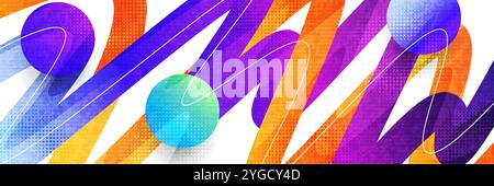 Modern and Vibrant Background with Colorful Shapes and Halftone Effect. For Banner or Cover Design Stock Vector