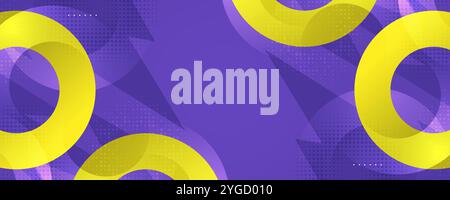 Vibrant Geometric Abstract Design with Yellow Circles on Purple Background Stock Vector