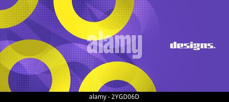 Vibrant Geometric Abstract Design with Yellow Circles on Purple Background Stock Vector