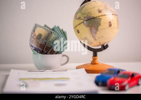 Effective finance management in business sector involves saving money, managing cash, and investing coins and currency to drive economic growth and st Stock Photo