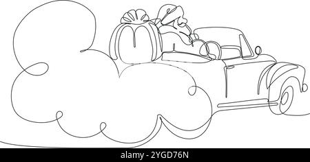 One continuous line drawing Santa Claus on reindeer and sled. concept for Christmas and New Year. vector illustration. Vector illustration Stock Vector