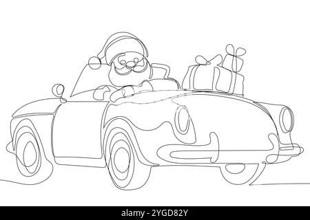 One continuous line drawing Santa Claus on reindeer and sled. concept for Christmas and New Year. vector illustration. Vector illustration Stock Vector
