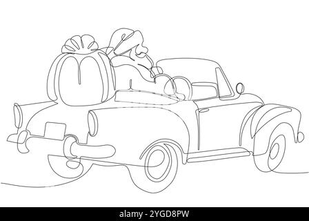 One continuous line drawing Santa Claus on reindeer and sled. concept for Christmas and New Year. vector illustration. Vector illustration Stock Vector