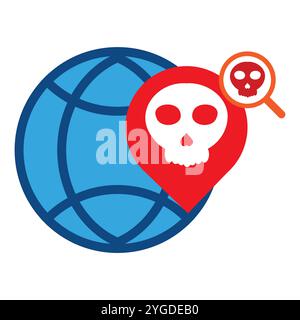 network globe with skull icon isolated on white background Stock Vector