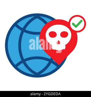 network globe with skull icon isolated on white background Stock Vector