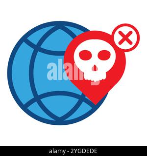 network globe with skull icon isolated on white background Stock Vector