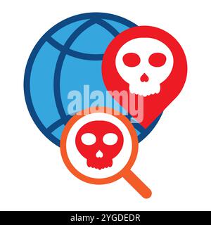 network globe with skull icon isolated on white background Stock Vector