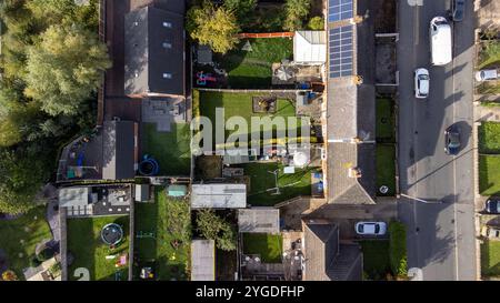 Straight down aerial photo of the village of Moorends in the north-east of the Metropolitan Borough of Doncaster, South Yorkshire showing residential Stock Photo