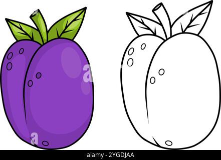 Set of 2 contour drawing seasonal fruit Mushroom and apple with leave ...