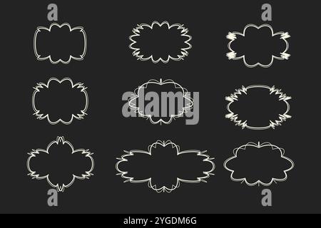 Set of vintage frames hand drawn white on black background. Vector illustration Stock Vector