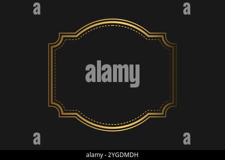 Elegant vintage gold retro frame on black background, with patterns, with empty space . Vector illustration Stock Vector
