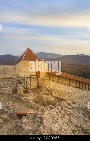 Rasnov Fortress ancient wall, Romania and old town high angle view Stock Photo