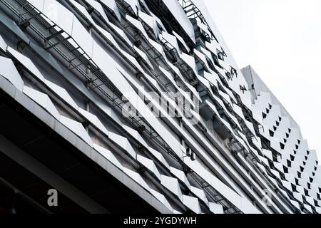 modern Aluminium composite material architecture gray color and Hexagon shape popup texture on exterior facade building. Stock Photo