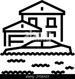 flooded streets hurricane disaster line icon vector illustration Stock ...