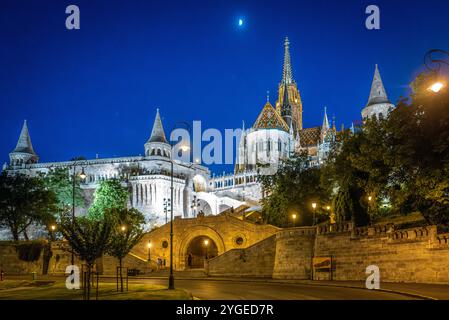 The Enchanting Night View of Fisherman's Bastion in Budapest, Hungary Stock Photo