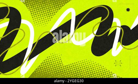 Abstract Creative Background with Wavy Lines, Halftones and Texture Effects in Black, Yellow and White Color Style Stock Vector