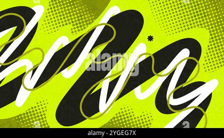 Abstract Creative Background with Wavy Lines, Halftones and Texture Effects in Black, Yellow and White Color Style Stock Vector