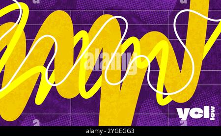 Abstract Creative Background with Wavy Lines, Halftones and Texture Effects in Yellow, Purple and White Color Style Stock Vector