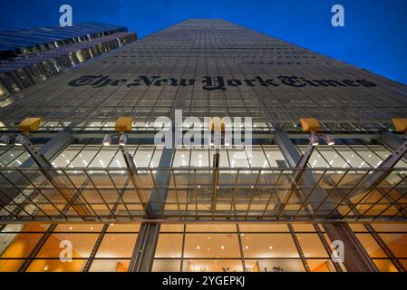 USA. 06th Nov, 2024. Marquee at the main entrance to the New York Times Headquarters building in Manhattan. (Photo by Erik McGregor/Sipa USA) Credit: Sipa USA/Alamy Live News Stock Photo