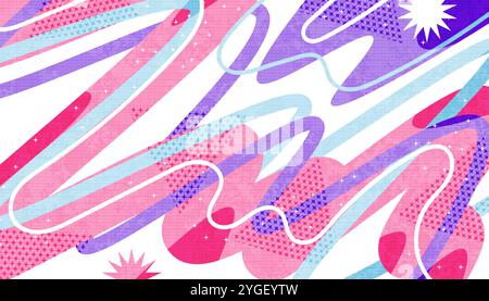 Abstract Colorful Background with Wave Shapes in Pop Art Style Stock Vector
