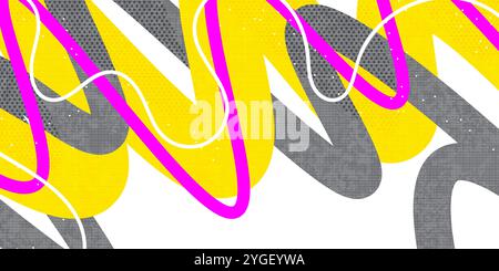 Abstract Background with Colorful Wavy Thick Lines and Texture Effect in Pop Art Style Stock Vector