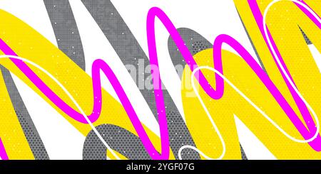 Abstract Background with Colorful Wavy Thick Lines and Texture Effect in Pop Art Style Stock Vector