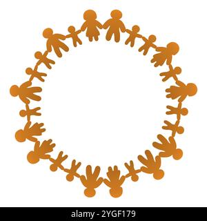 Circle with gingerbread figures holding hands. Men, women, and children standing in a circle and holding hands. Connected people forming a circle. Stock Photo