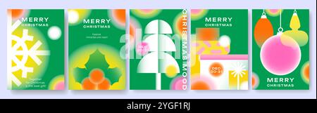 A collection of New Year and Christmas universal, simple illustrations with blurred color accents. Great for Christmas cards, invitations, greetings Stock Vector