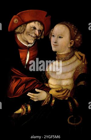 Ill-matched Couple: Old Man and Young Woman 1522 by Lucas Cranach the Elder (1472-1553) German Germany ( Museum of Fine art Budapest ) Stock Photo