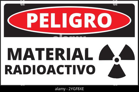 Peligro material radioactivo sign on a white background (trad. Danger radioactive material) Stock Vector