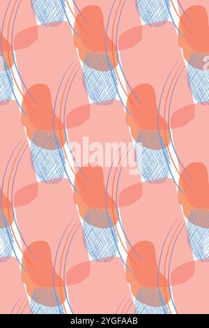 Seamless vector pattern, abstraction of pink and blue spots, stripes. All objects are hand-drawn in vector. Vector illustration. Suitable for printing Stock Vector