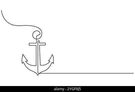 Continuous one line drawing of anchor. Simple illustration of nautical maritime element line art Stock Vector