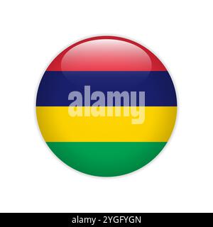 Mauritius flag on button Stock Vector