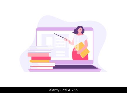 Online training the teacher works remotely. Online education course vector illustration Stock Vector
