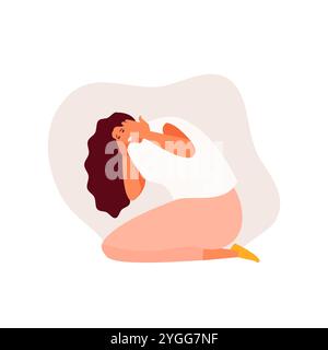 Unhappy girl suffering from panic attack. Phobia, depression and mental disorder vector illustration Stock Vector