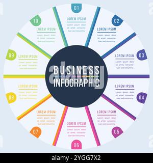 Circle business Infographic design 10 steps, objects, elements or options infographic business circle template Stock Vector