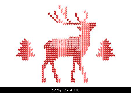 knitted red deer for the new year. pattern on a sweater. Stock Vector