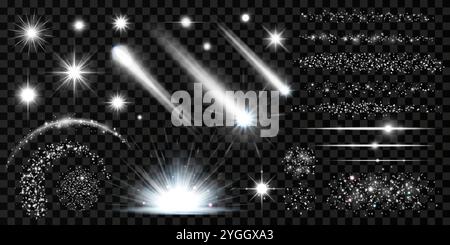 Glowing silver elements with light effect. Stock Vector