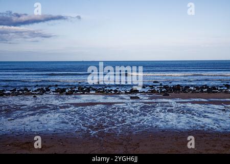 Looking out to sea from Saltburn Sands, England. Stock Photo