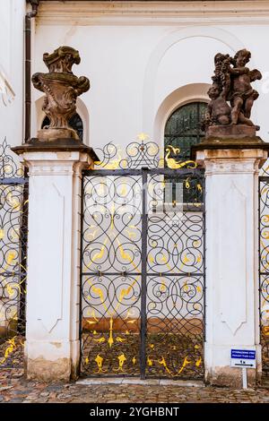 Ornate wrought iron gate. Strahovský klášter - Strahov Monastery complex. Strahov, Prague, Czech Republic, Europe Stock Photo