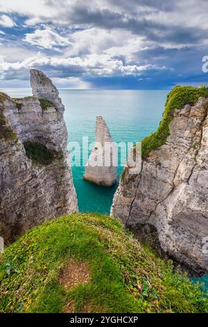 Aerial view of the cliffs of Etretat, Octeville sur Mer, Le Havre ...