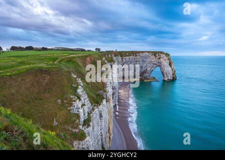 Aerial view of the cliffs of Etretat, Octeville sur Mer, Le Havre ...