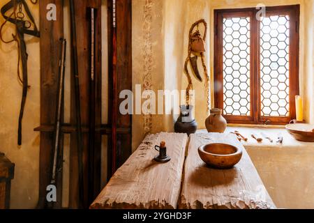 Recreation of the family atmosphere of the inhabitants of the small houses. The Golden Lane, iconic places of Prague Castle. Prague Castle complex. Pr Stock Photo