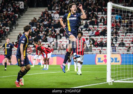 Nice, France, France. 7th Nov, 2024. Sam LAMMERS of FC Twente celebrates his goal during the UEFA Europa League, League Phase MD4 match between OGC Nice and FC Twente at Allianz Riviera Stadium on November 07, 2024 in Nice, France. (Credit Image: © Matthieu Mirville/ZUMA Press Wire) EDITORIAL USAGE ONLY! Not for Commercial USAGE! Stock Photo