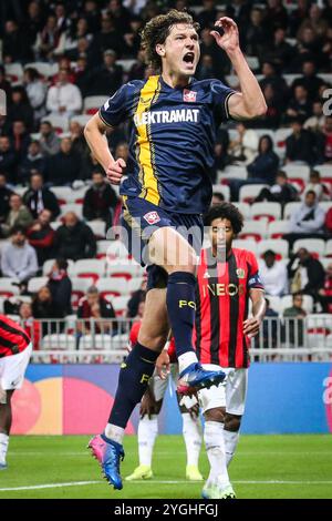 Nice, France, France. 7th Nov, 2024. Sam LAMMERS of FC Twente celebrates his goal during the UEFA Europa League, League Phase MD4 match between OGC Nice and FC Twente at Allianz Riviera Stadium on November 07, 2024 in Nice, France. (Credit Image: © Matthieu Mirville/ZUMA Press Wire) EDITORIAL USAGE ONLY! Not for Commercial USAGE! Stock Photo