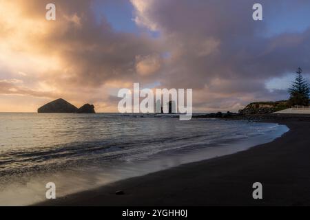 Mosteiros Beach is a stunning black sand beach, located on the west coast of Sao Miguel. Stock Photo