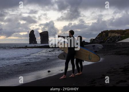 Mosteiros Beach is a stunning black sand beach, located on the west coast of Sao Miguel. Stock Photo